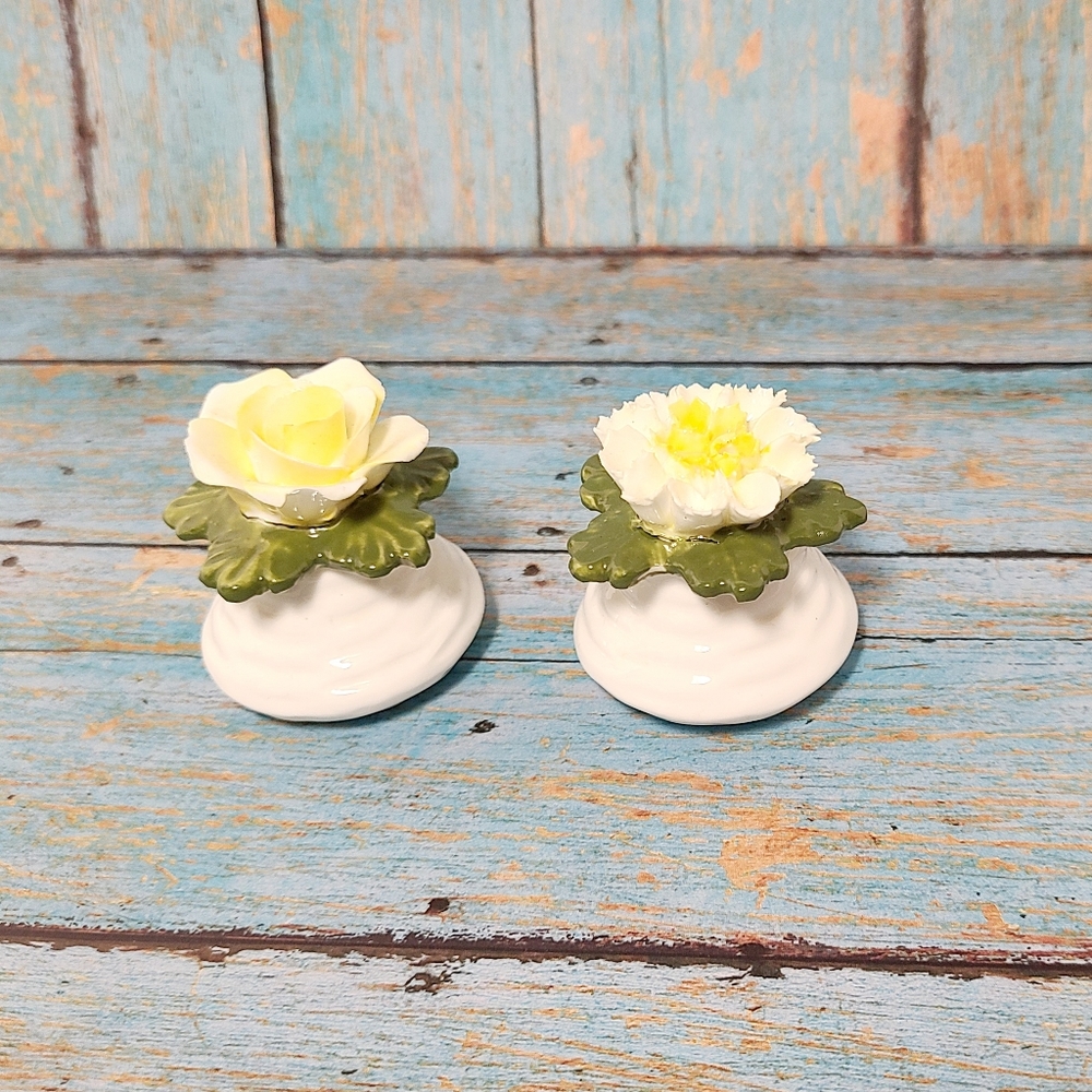 Vintage Aynsley 1950s Fine English Bone China Pair of Flower Salt & Pepper